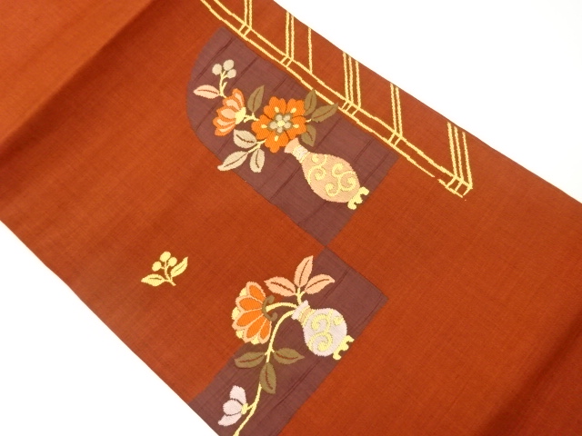 JAPANESE NAGOYA OBI / WOVEN FLOWER VASE PATTERN